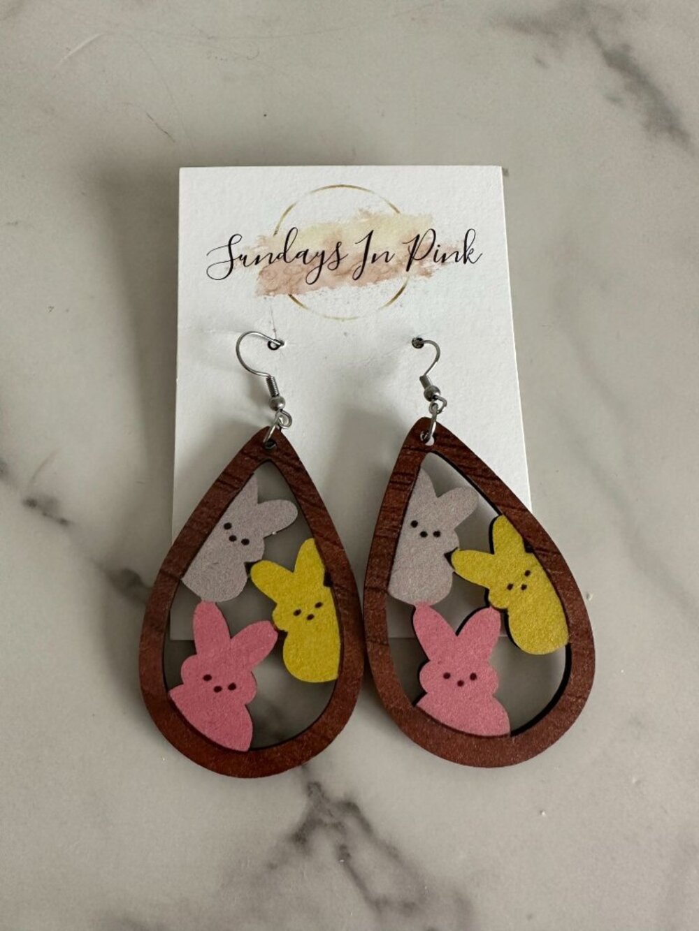 BUNNY Easter Peep Candy Spring Drop Earrings NEW NWOT